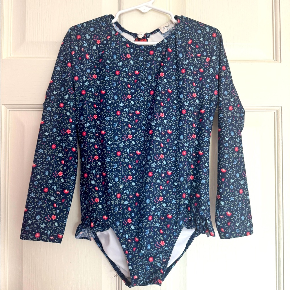 girls slate blue floral rashguard one piece - minnow swim